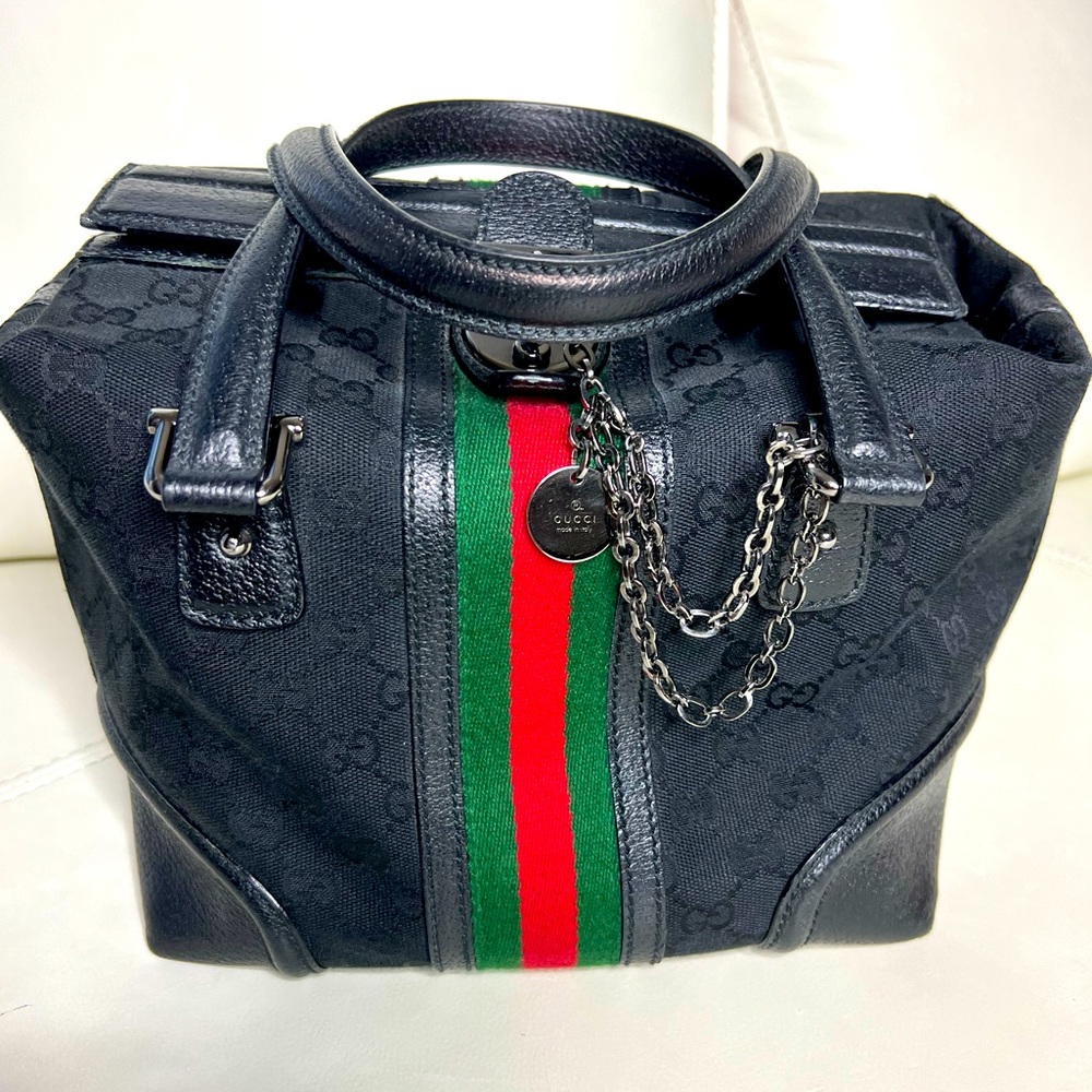 Authentic Gucci handbag with Signature Red & Green Stripe with Charms